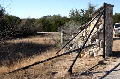 Hammett's Crossing gate, knocked down by fire trucks.