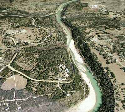 Overhead view of Pedernales River valley