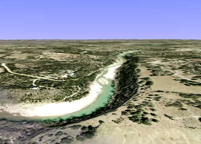 Oblique view of Pedernales River valley