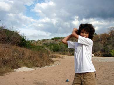 Carter swings his mallet.