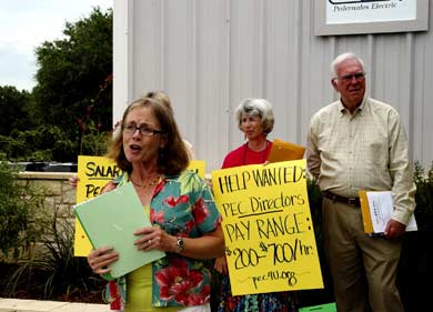 Annie Borden speaks on democracy at the press conference.